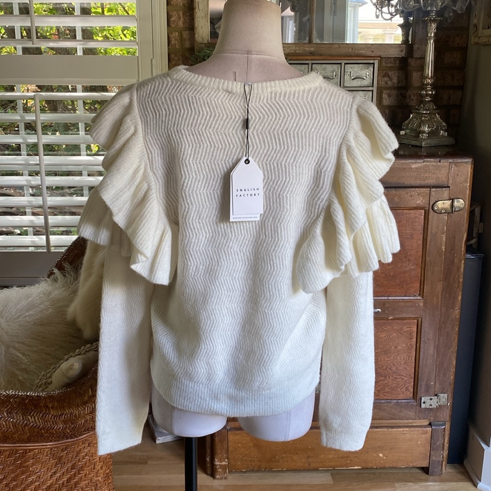 English Factory White Ruffle Sweater - Picture 4 of 8